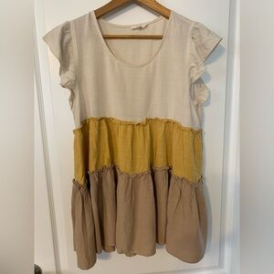Easel Beige Top with Ruffled Design